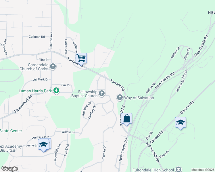 map of restaurants, bars, coffee shops, grocery stores, and more near 783 Tarrant Road in Birmingham