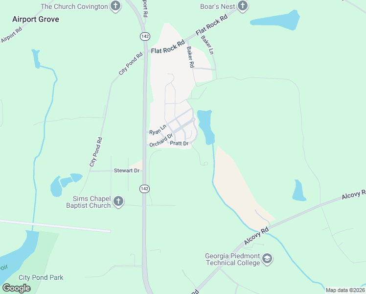 map of restaurants, bars, coffee shops, grocery stores, and more near 110 Pratt Drive in Covington