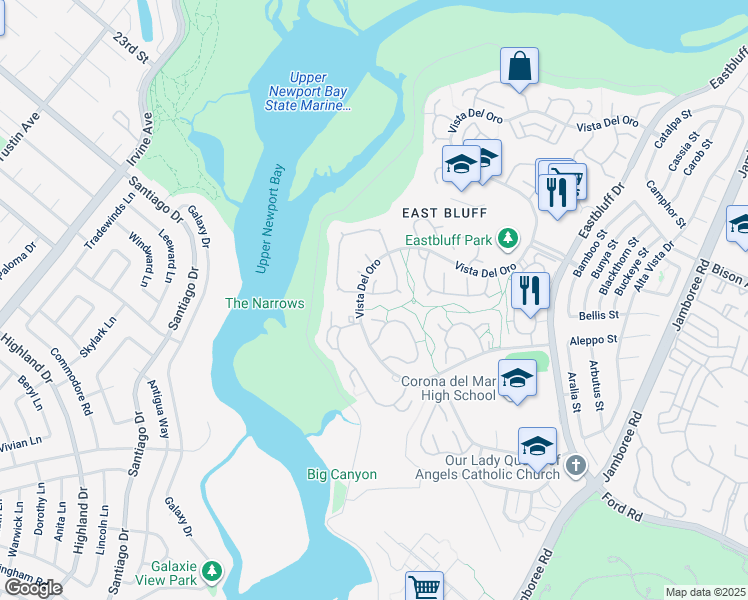 map of restaurants, bars, coffee shops, grocery stores, and more near 2112 Vista Dorado in Newport Beach