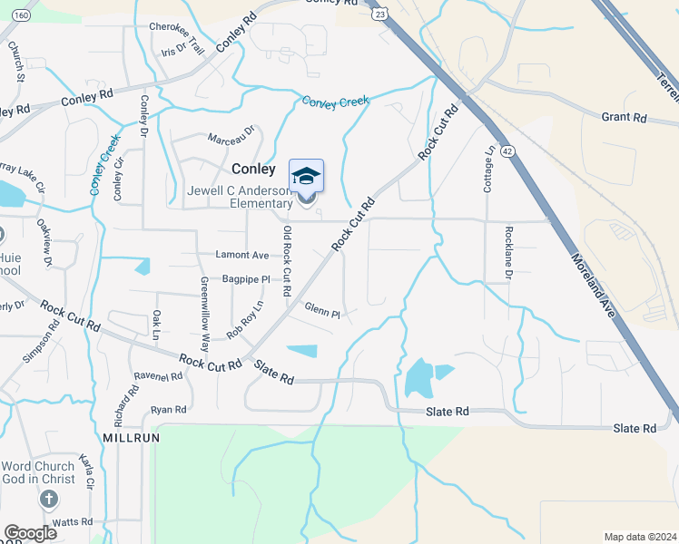 map of restaurants, bars, coffee shops, grocery stores, and more near 4269 Sheppard Drive in Conley