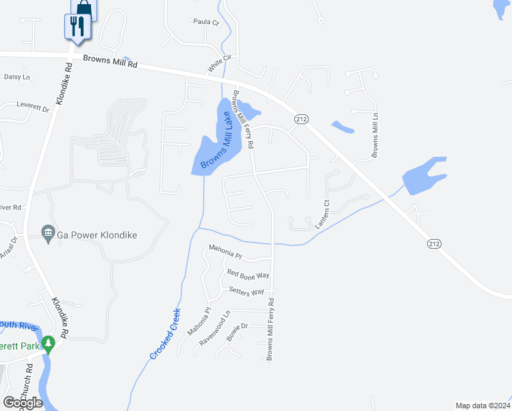 map of restaurants, bars, coffee shops, grocery stores, and more near 6738 Browns Mill Trail in Lithonia
