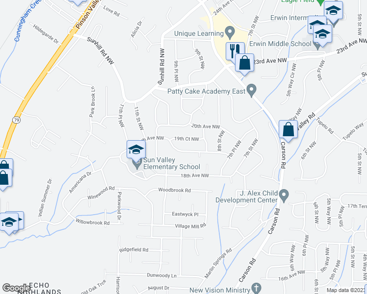 map of restaurants, bars, coffee shops, grocery stores, and more near 920 19th Avenue Northwest in Center Point