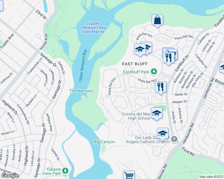 map of restaurants, bars, coffee shops, grocery stores, and more near 2104 Vista Dorado in Newport Beach