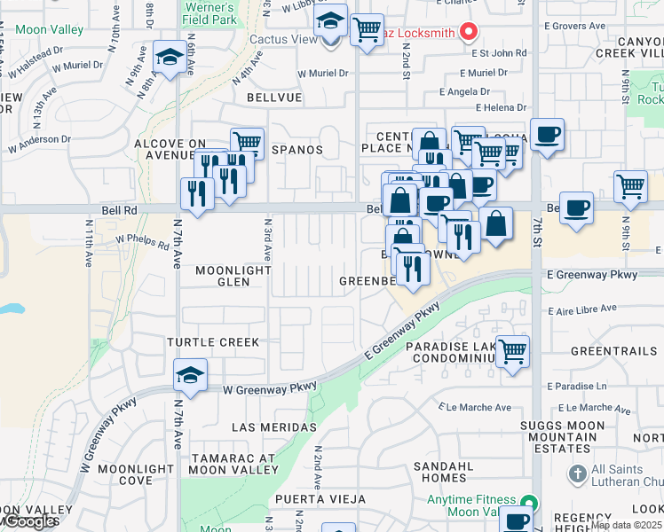 map of restaurants, bars, coffee shops, grocery stores, and more near 16698 North 1st Drive in Phoenix