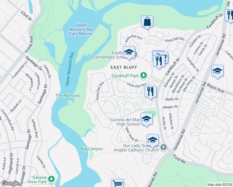 map of restaurants, bars, coffee shops, grocery stores, and more near 2100 Felipe in Newport Beach