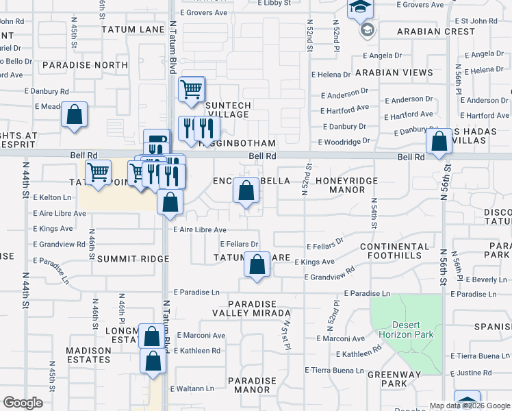 map of restaurants, bars, coffee shops, grocery stores, and more near 16618 North 50th Way in Scottsdale