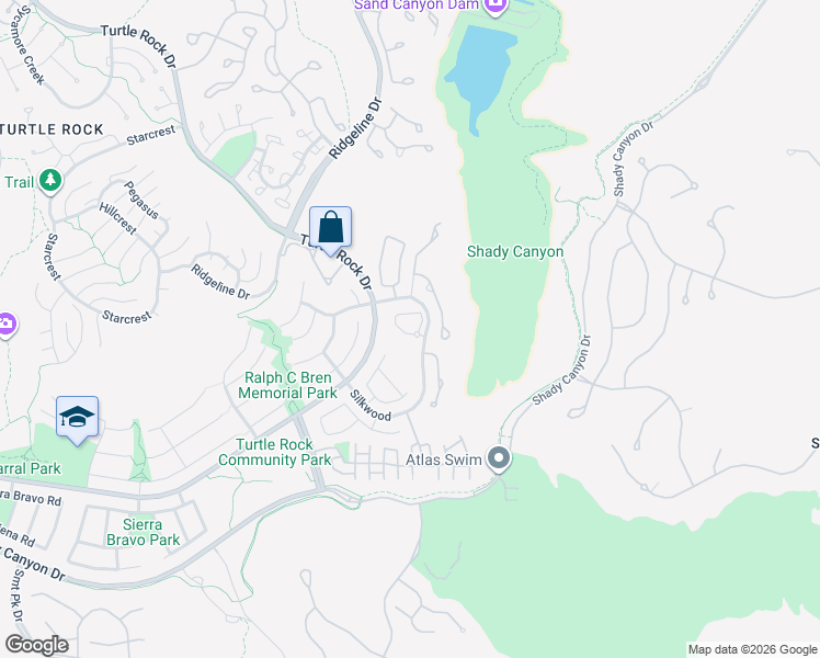 map of restaurants, bars, coffee shops, grocery stores, and more near 11 Rainbow Ridge in Irvine