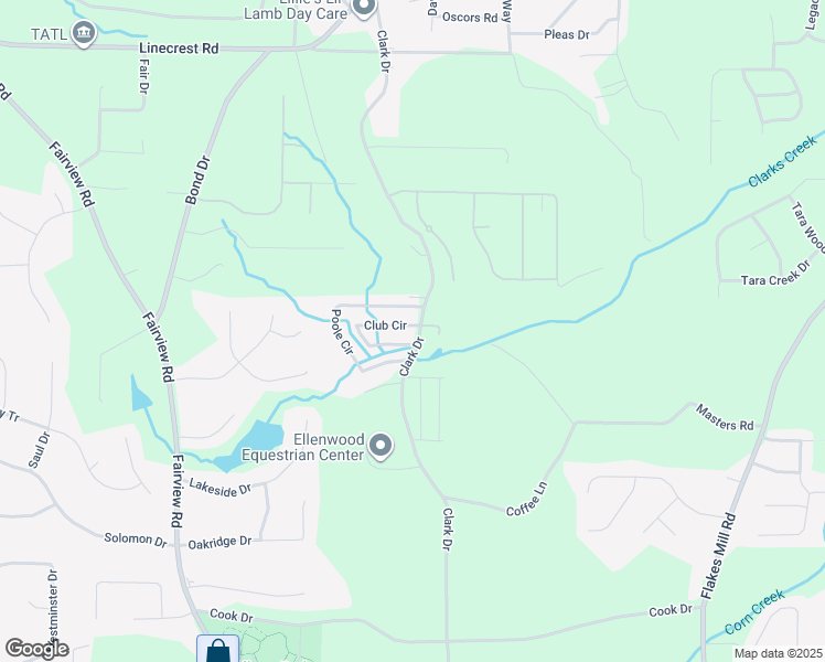 map of restaurants, bars, coffee shops, grocery stores, and more near 2 Club Circle in Ellenwood