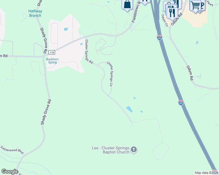 map of restaurants, bars, coffee shops, grocery stores, and more near 807 Cluster Springs Road in Gardendale