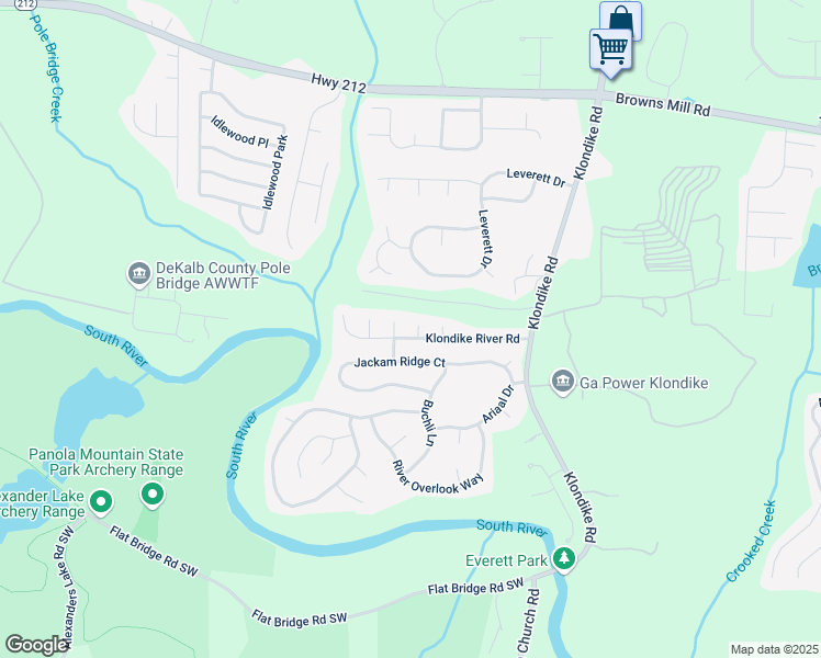 map of restaurants, bars, coffee shops, grocery stores, and more near 4757 Klondike Cove in Lithonia