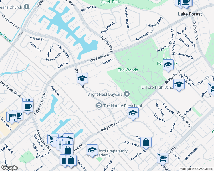 map of restaurants, bars, coffee shops, grocery stores, and more near 24772 Glenwood Drive in Lake Forest