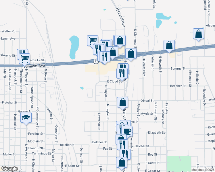 map of restaurants, bars, coffee shops, grocery stores, and more near 1004 Star Street in Gainesville