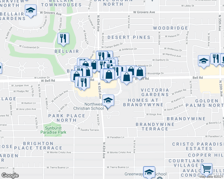map of restaurants, bars, coffee shops, grocery stores, and more near 16804 North 42nd Avenue in Phoenix