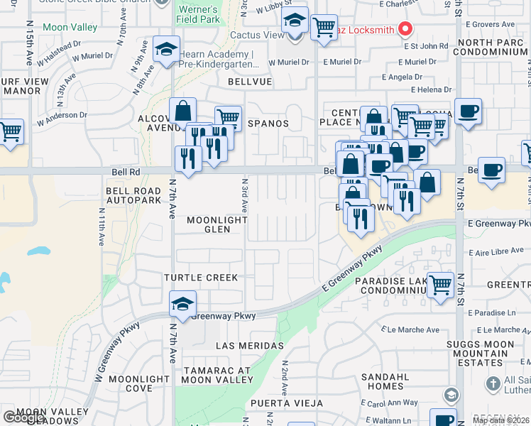map of restaurants, bars, coffee shops, grocery stores, and more near 16601-16799 North 2nd Drive in Phoenix