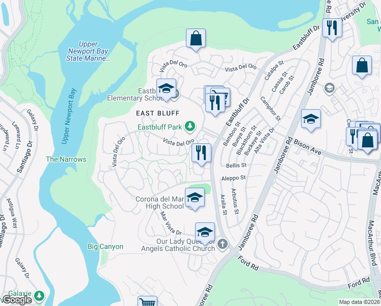 map of restaurants, bars, coffee shops, grocery stores, and more near 619 Hilvanar in Newport Beach