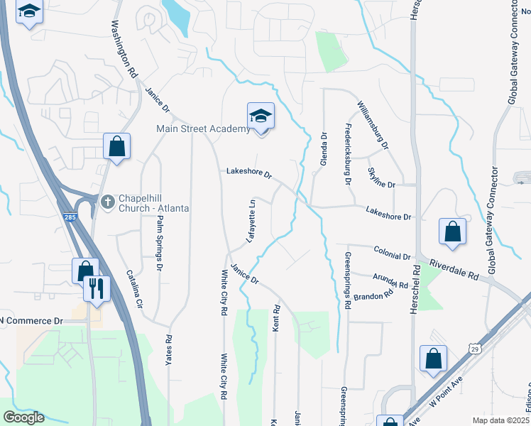 map of restaurants, bars, coffee shops, grocery stores, and more near 4315 York Road in College Park