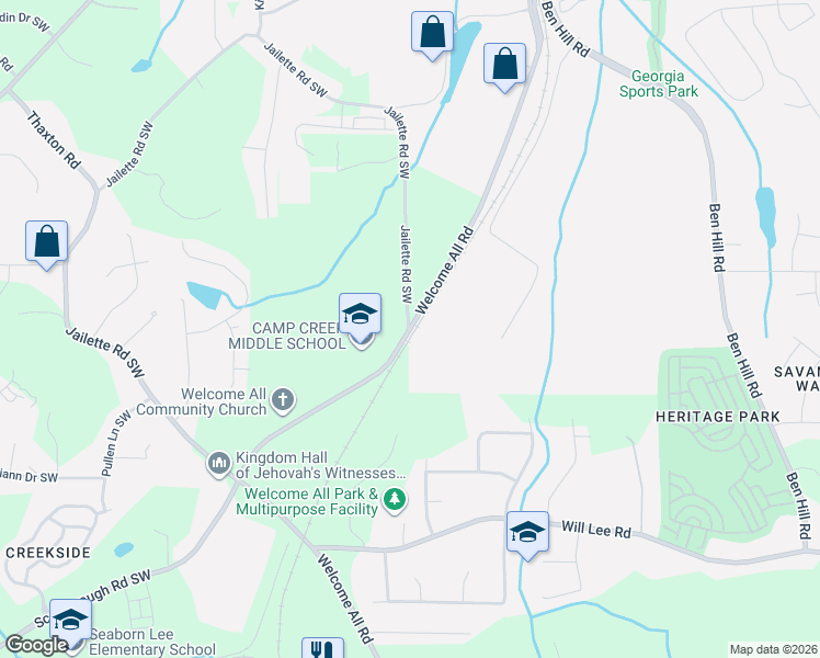 map of restaurants, bars, coffee shops, grocery stores, and more near in East Point