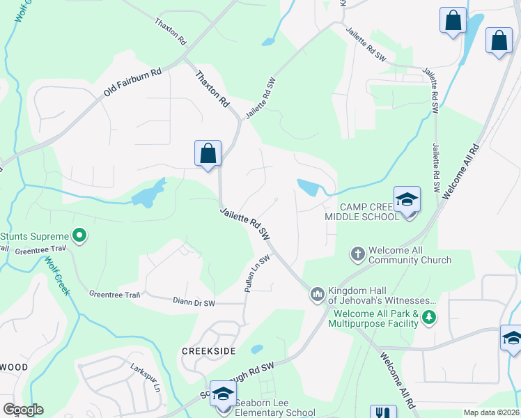 map of restaurants, bars, coffee shops, grocery stores, and more near 973 Jordan Way in Atlanta