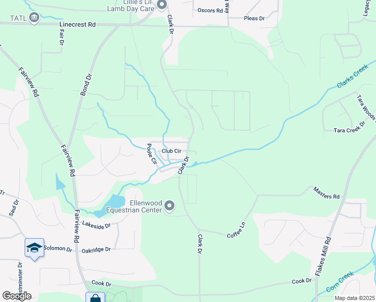 map of restaurants, bars, coffee shops, grocery stores, and more near 322 Clark Drive in Ellenwood