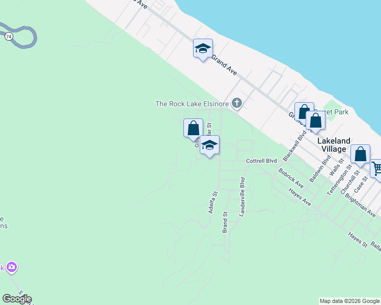 map of restaurants, bars, coffee shops, grocery stores, and more near 33222 Lookout Circle in Lake Elsinore