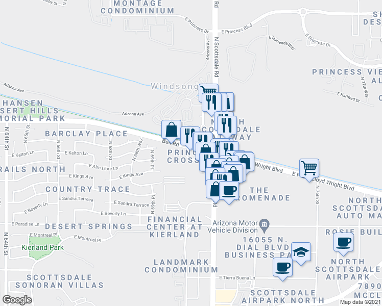 map of restaurants, bars, coffee shops, grocery stores, and more near 7111 East Bell Road in Scottsdale