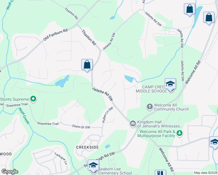 map of restaurants, bars, coffee shops, grocery stores, and more near 973 Jordan Way in Atlanta