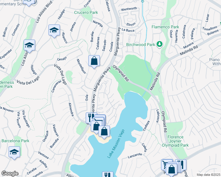 map of restaurants, bars, coffee shops, grocery stores, and more near in Mission Viejo