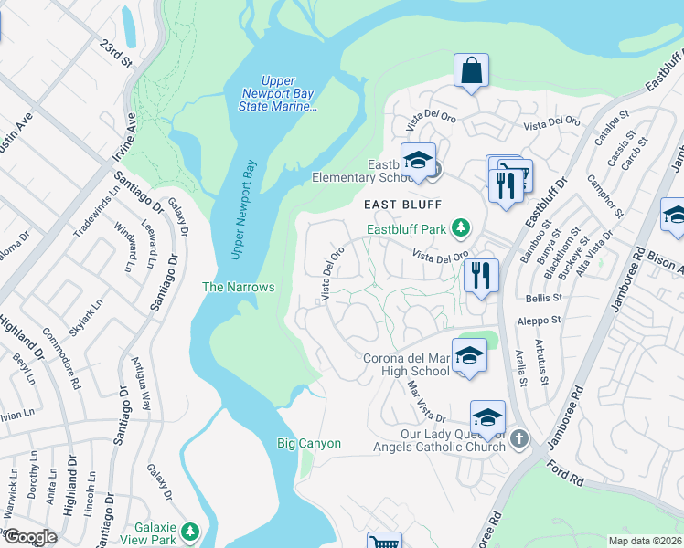 map of restaurants, bars, coffee shops, grocery stores, and more near 2128 Vista Dorado in Newport Beach