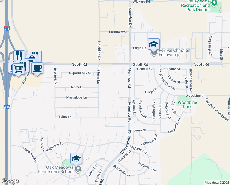 map of restaurants, bars, coffee shops, grocery stores, and more near 28827 Broken Arrow Circle in Menifee