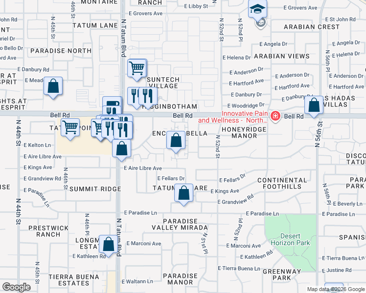 map of restaurants, bars, coffee shops, grocery stores, and more near 16618 North 50th Way in Scottsdale