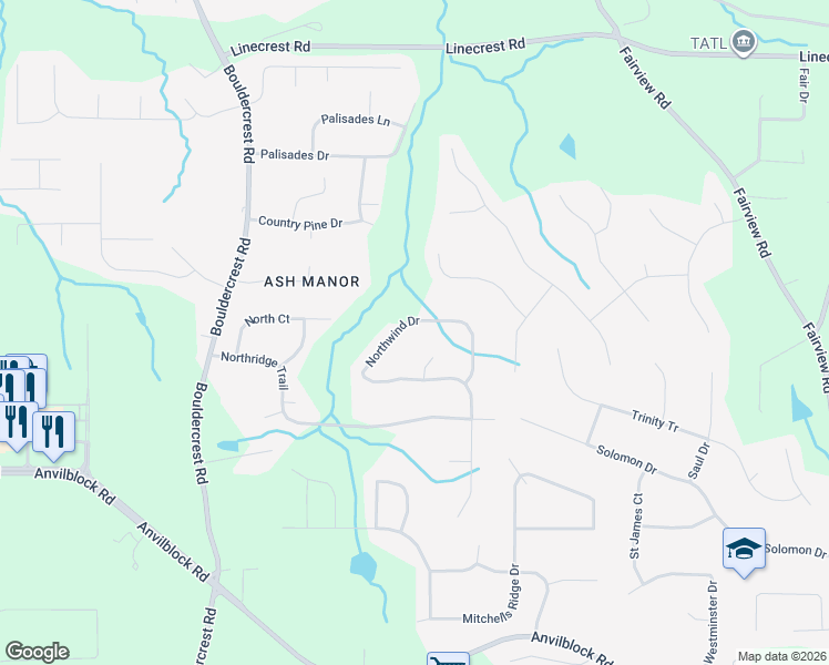 map of restaurants, bars, coffee shops, grocery stores, and more near 4271 Parsons Court in Ellenwood