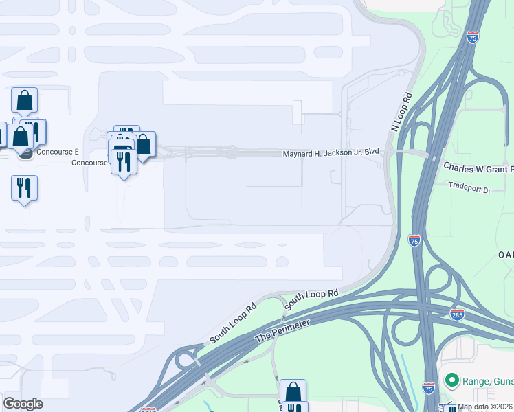 map of restaurants, bars, coffee shops, grocery stores, and more near 430-712 Cargo Service Road in Atlanta