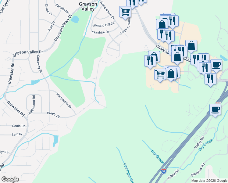 map of restaurants, bars, coffee shops, grocery stores, and more near 1855 Sweetbriar Lane in Birmingham