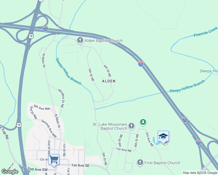 map of restaurants, bars, coffee shops, grocery stores, and more near 736 6th Street Northeast in Graysville