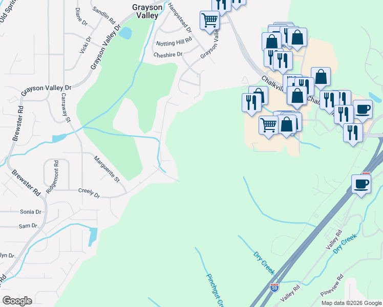 map of restaurants, bars, coffee shops, grocery stores, and more near 1728 Hawks Hill Circle in Birmingham