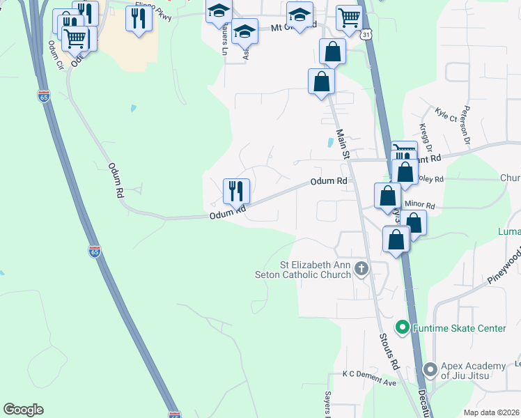 map of restaurants, bars, coffee shops, grocery stores, and more near 4305 Foxglove Trail in Gardendale