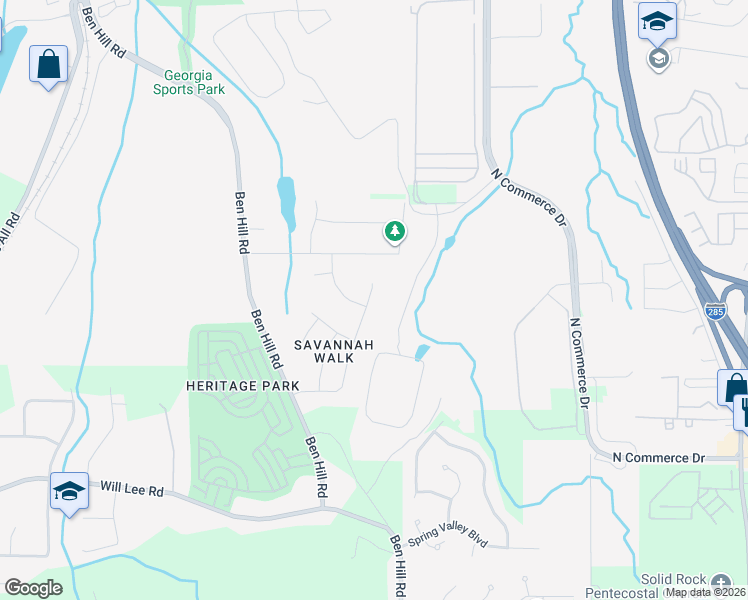 map of restaurants, bars, coffee shops, grocery stores, and more near 4274 Savannah Drive in Atlanta