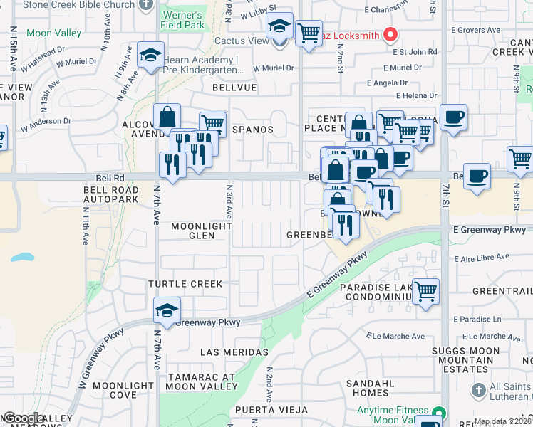 map of restaurants, bars, coffee shops, grocery stores, and more near 16811 North 2nd Drive in Phoenix