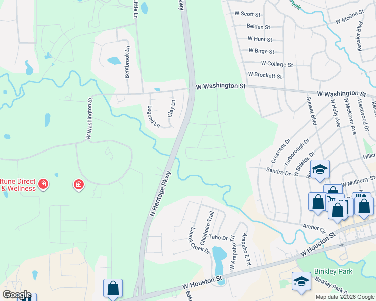 map of restaurants, bars, coffee shops, grocery stores, and more near 603 Clay Lane in Sherman