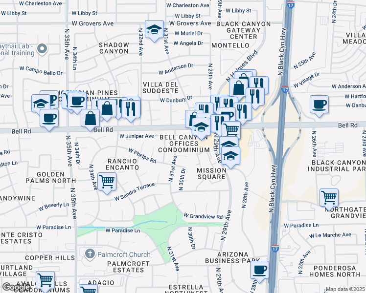 map of restaurants, bars, coffee shops, grocery stores, and more near 16841 North 31st Avenue in Phoenix