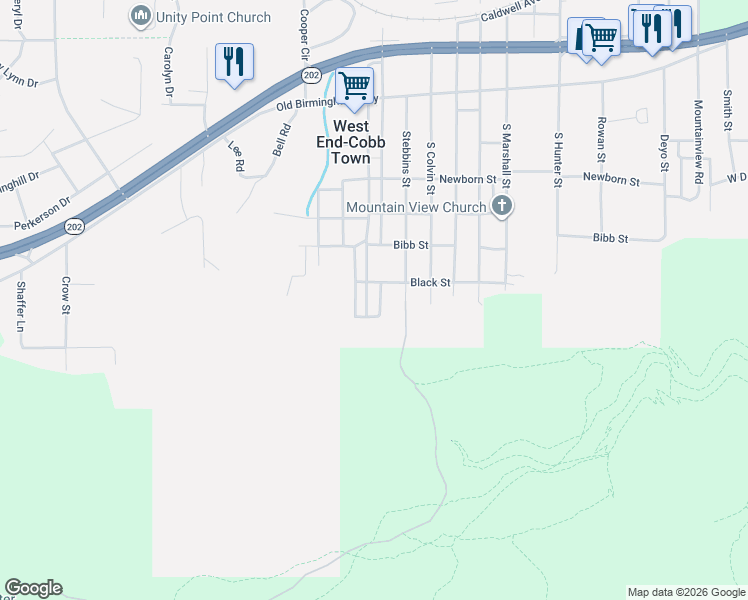 map of restaurants, bars, coffee shops, grocery stores, and more near 3614 Black Street in Anniston