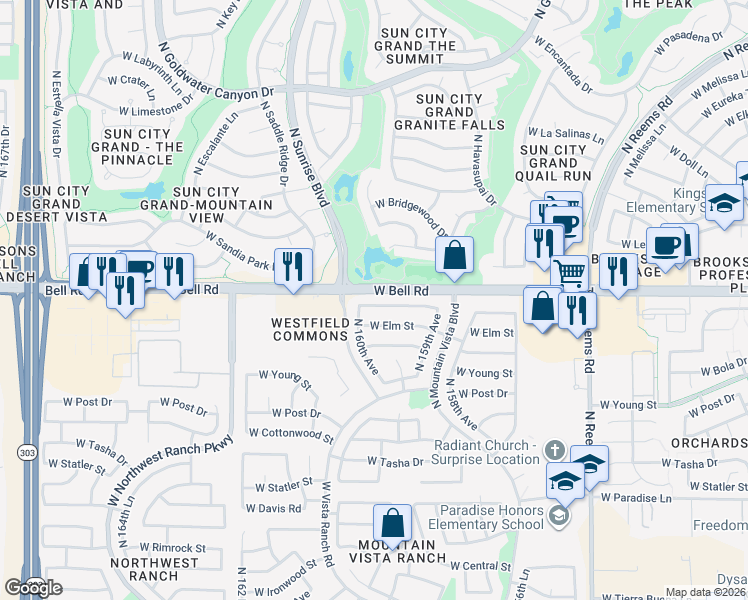 map of restaurants, bars, coffee shops, grocery stores, and more near 15972 West Smokey Drive in Surprise