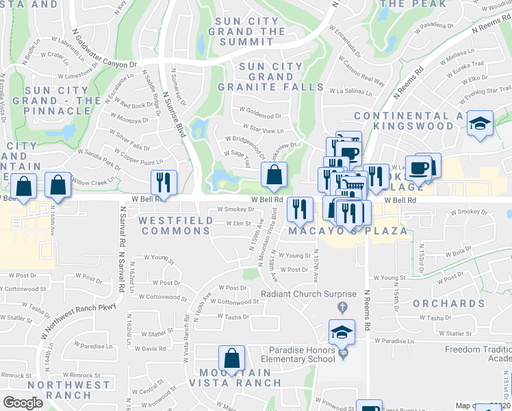 map of restaurants, bars, coffee shops, grocery stores, and more near 15916 West Smokey Drive in Surprise