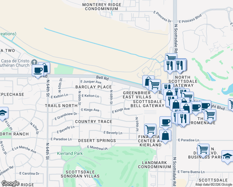 map of restaurants, bars, coffee shops, grocery stores, and more near 6828 East Phelps Road in Scottsdale
