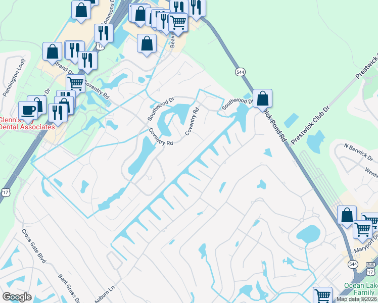 map of restaurants, bars, coffee shops, grocery stores, and more near 1663 Pennystone Trail in Myrtle Beach