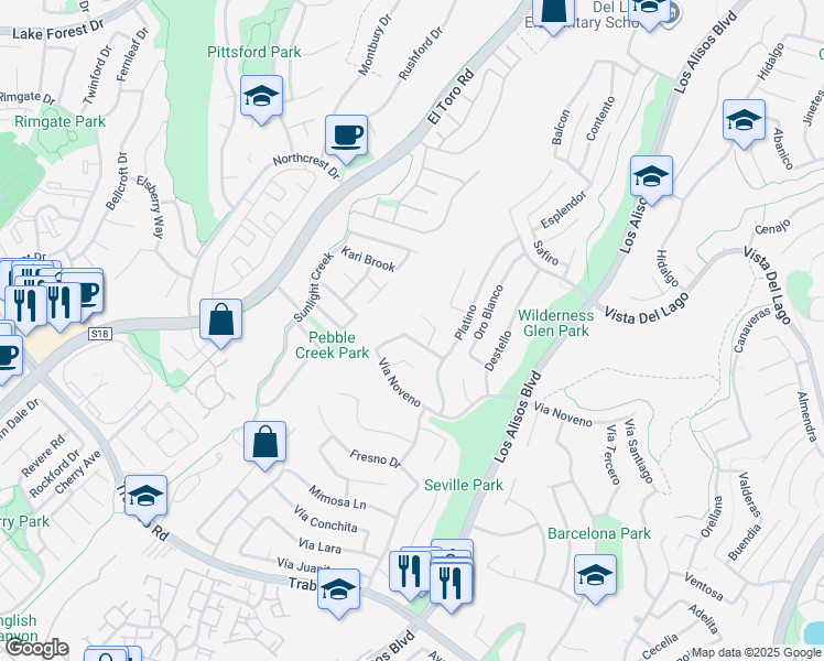 map of restaurants, bars, coffee shops, grocery stores, and more near 26636 Altanero in Mission Viejo