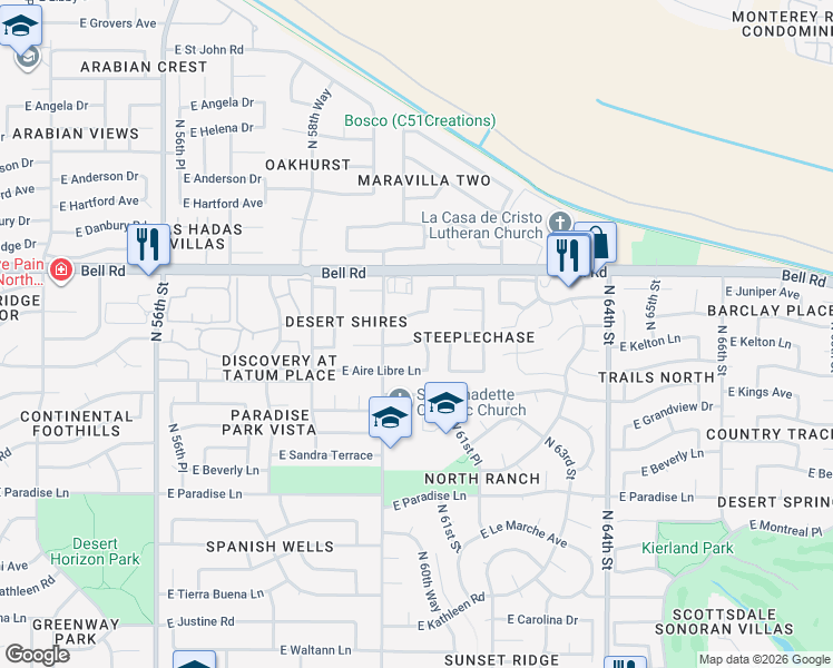 map of restaurants, bars, coffee shops, grocery stores, and more near 6010 East Phelps Road in Scottsdale
