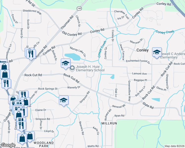 map of restaurants, bars, coffee shops, grocery stores, and more near 1356 Oakview Circle in Forest Park