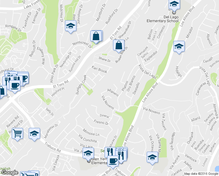map of restaurants, bars, coffee shops, grocery stores, and more near 26612 Altanero in Mission Viejo