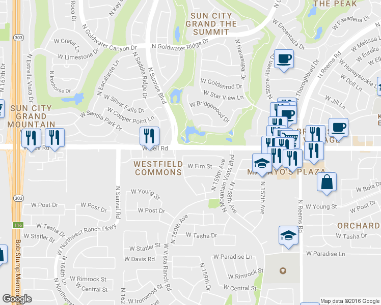 map of restaurants, bars, coffee shops, grocery stores, and more near 15972 West Smokey Drive in Surprise